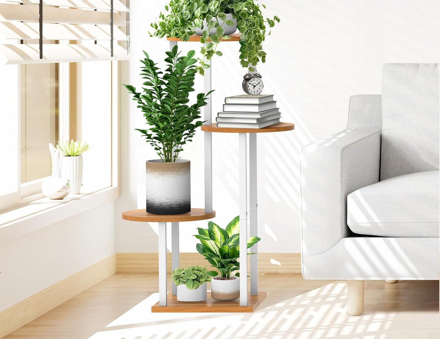 Front Page -Garden Leaf Shop 4 Tier Wood Tall Plant Stand Met